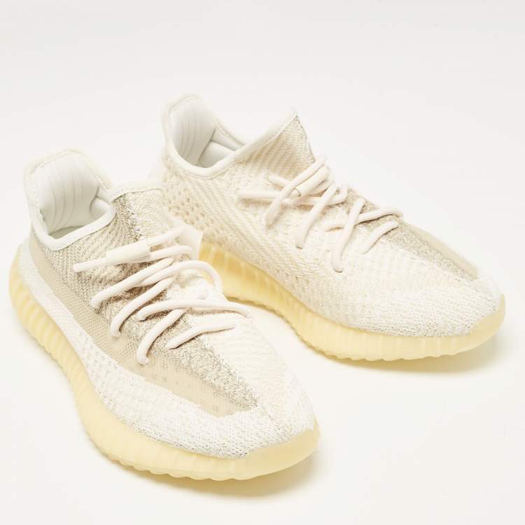 Pre Owned Yeezy x Adidas White Knit Fabric Boost 350 V2 Natural Sneakers Size 41 1/3