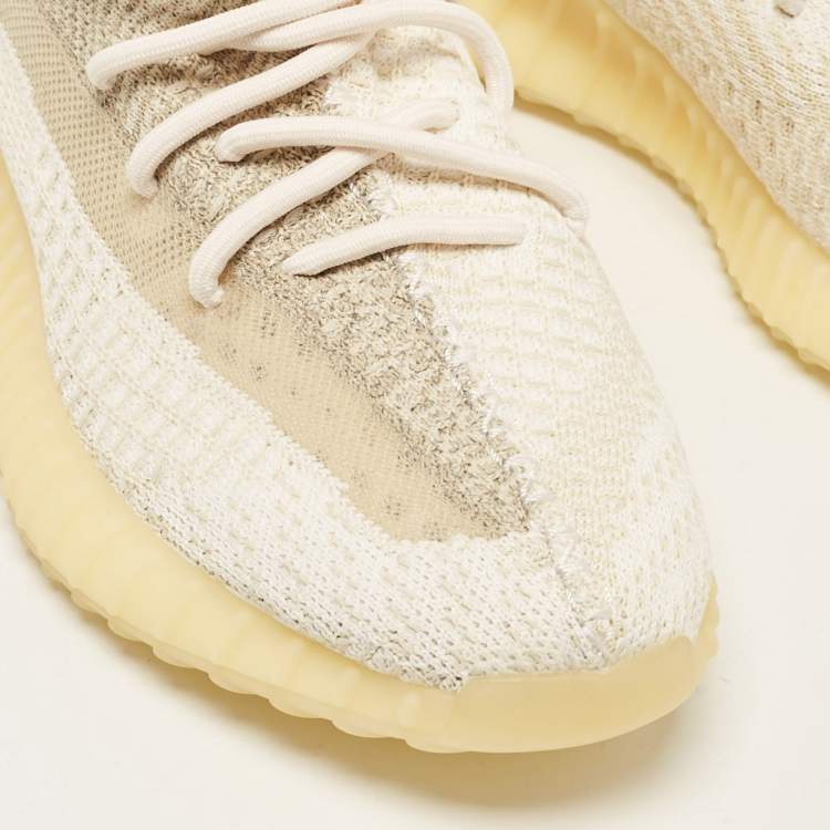 Pre Owned Yeezy x Adidas White Knit Fabric Boost 350 V2 Natural Sneakers Size 41 1/3