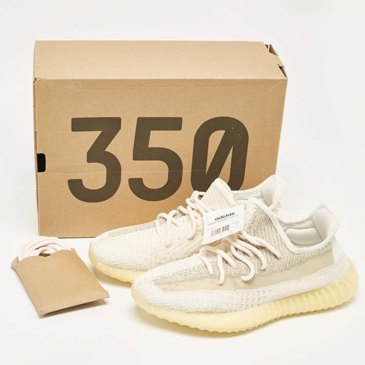 Pre Owned Yeezy x Adidas White Knit Fabric Boost 350 V2 Natural Sneakers Size 41 1/3