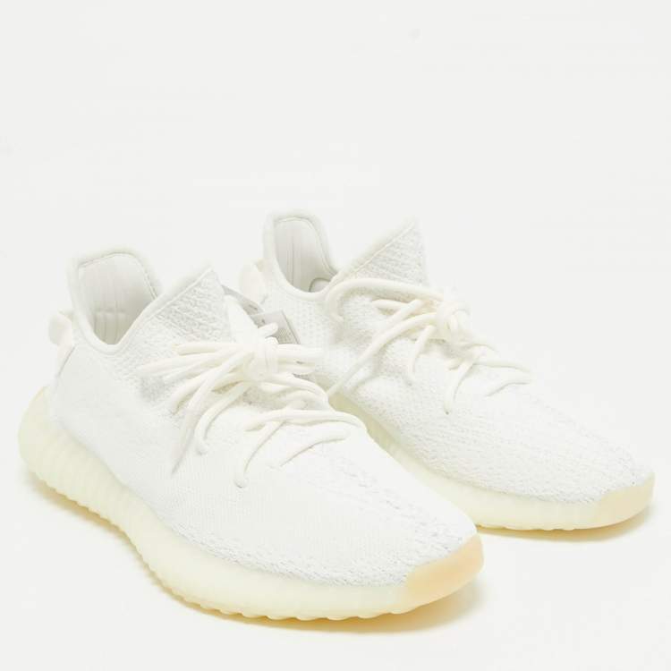 Pre Owned Yeezy x Adidas White Knit Fabric Boost 350 V2 Cream Sneakers Size 44