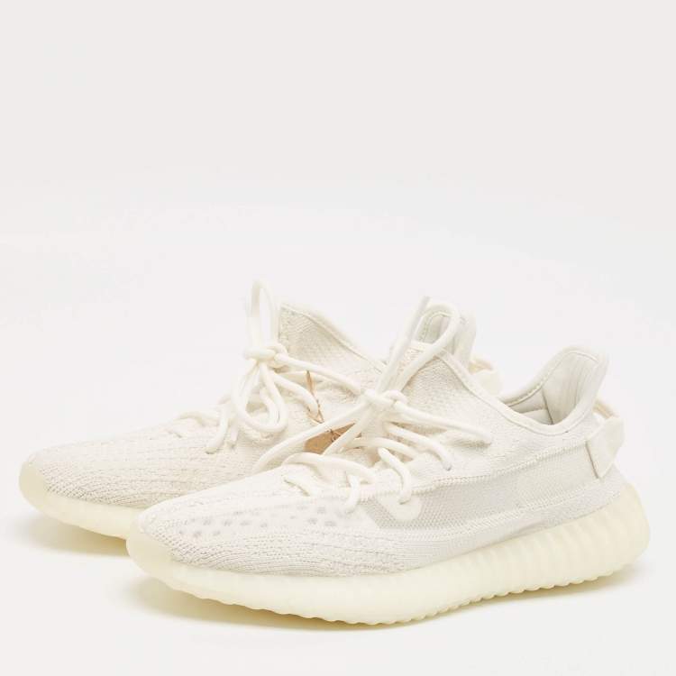 مملوكة مسبقًا Yeezy x Adidas Off White Knit Fabric Boost 350 V2 Bone Sneakers Size 43 1/3