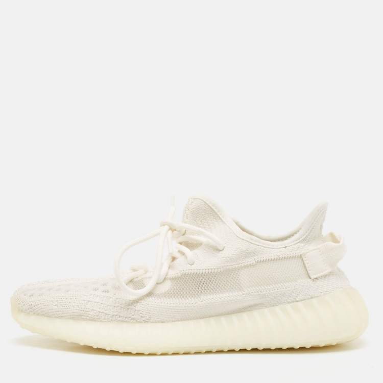 مملوكة مسبقًا Yeezy x Adidas Off White Knit Fabric Boost 350 V2 Bone Sneakers Size 43 1/3