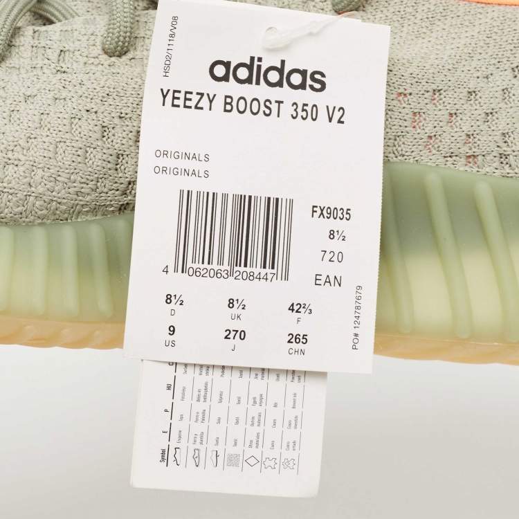 Pre Owned Yeezy x Adidas Green Knit Fabric Boost 350 V2 Desert Sage Sneakers Size 42 2/3