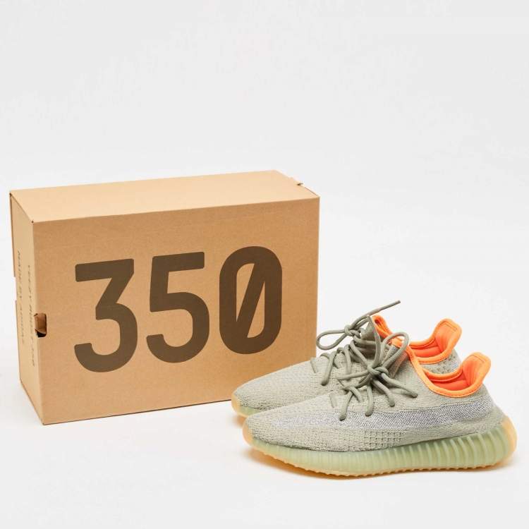 Pre Owned Yeezy x Adidas Green Knit Fabric Boost 350 V2 Desert Sage Sneakers Size 42 2/3