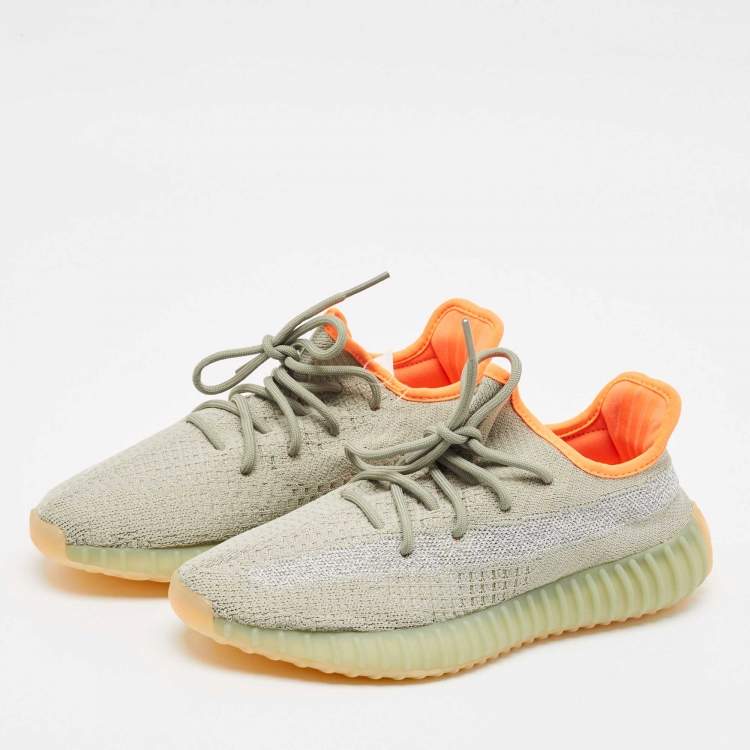 Pre Owned Yeezy x Adidas Green Knit Fabric Boost 350 V2 Desert Sage Sneakers Size 42 2/3