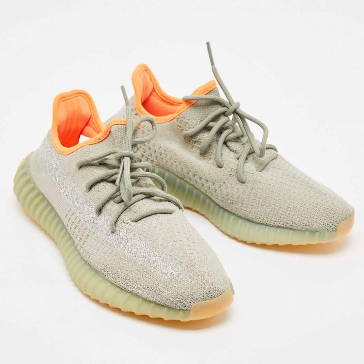 Pre Owned Yeezy x Adidas Green Knit Fabric Boost 350 V2 Desert Sage Sneakers Size 42 2/3
