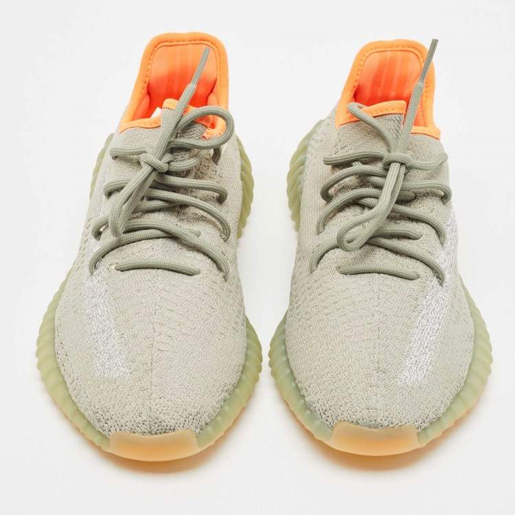 Pre Owned Yeezy x Adidas Green Knit Fabric Boost 350 V2 Desert Sage Sneakers Size 42 2/3
