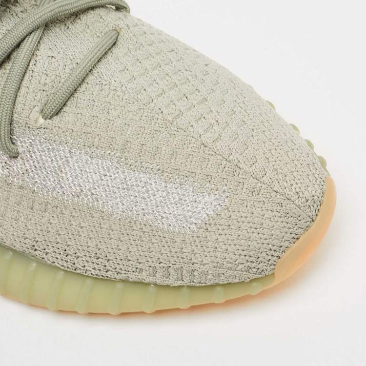 Pre Owned Yeezy x Adidas Green Knit Fabric Boost 350 V2 Desert Sage Sneakers Size 42 2/3