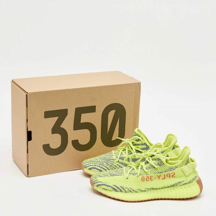 مملوكة مسبقًا Yeezy x Adidas Neon Yellow Knit Fabric Boost 350 V2 Semi Frozen Yellow Sneakers Size 42 2/3