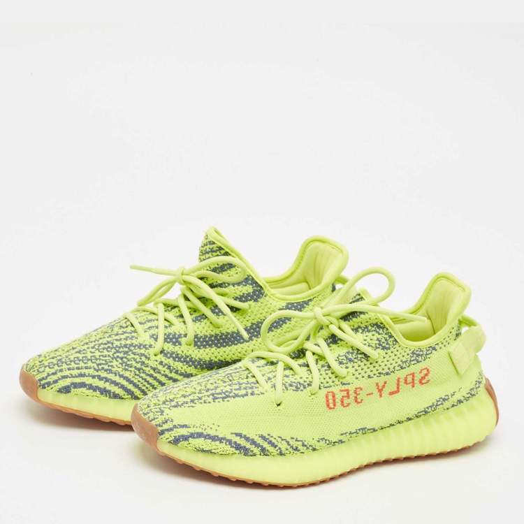 مملوكة مسبقًا Yeezy x Adidas Neon Yellow Knit Fabric Boost 350 V2 Semi Frozen Yellow Sneakers Size 42 2/3