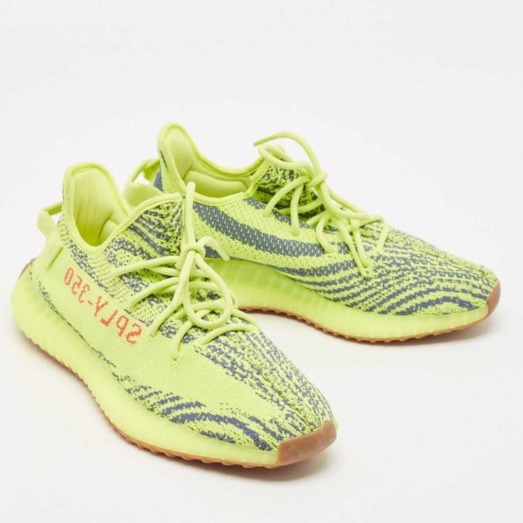 مملوكة مسبقًا Yeezy x Adidas Neon Yellow Knit Fabric Boost 350 V2 Semi Frozen Yellow Sneakers Size 42 2/3