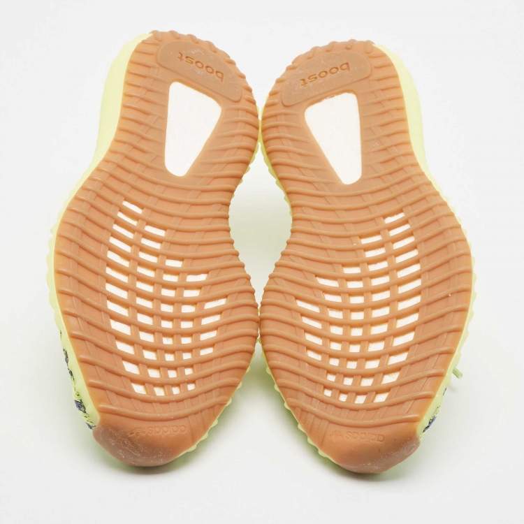 مملوكة مسبقًا Yeezy x Adidas Neon Yellow Knit Fabric Boost 350 V2 Semi Frozen Yellow Sneakers Size 42 2/3