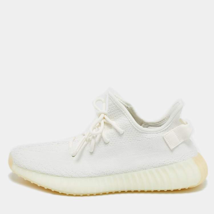 Pre Owned Yeezy x Adidas White Knit Fabric Boost 350 V2 Cream Sneakers Size 42 2/3