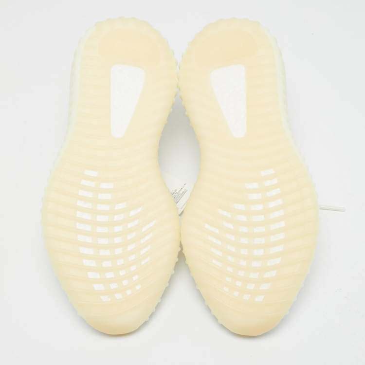 Pre Owned Yeezy x Adidas White Knit Fabric Boost 350 V2 Cream Sneakers Size 42 2/3