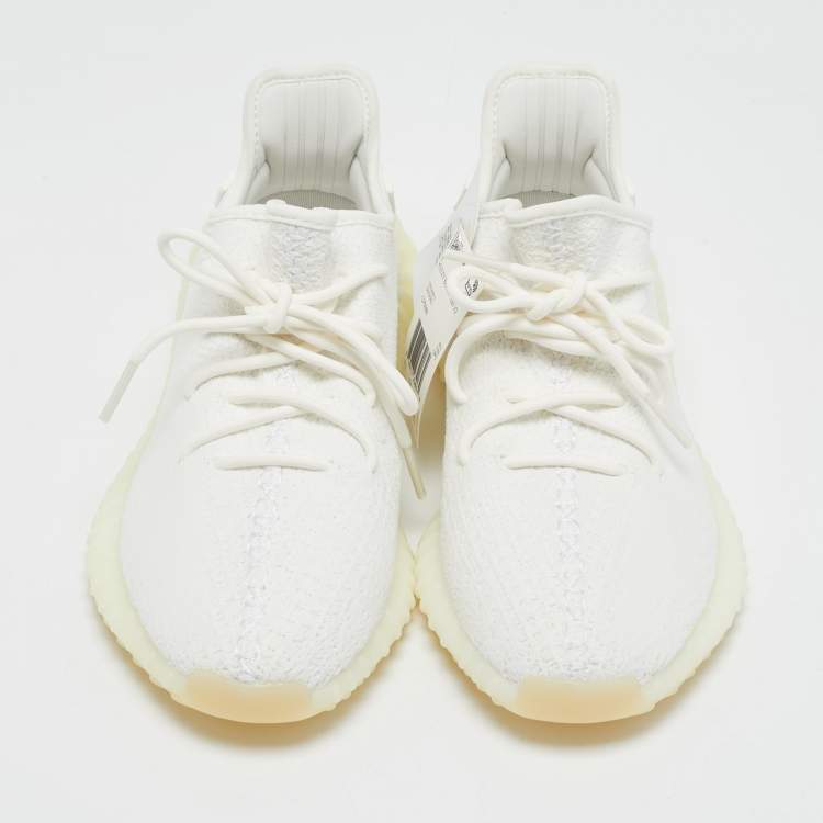 Pre Owned Yeezy x Adidas White Knit Fabric Boost 350 V2 Cream Sneakers Size 42 2/3