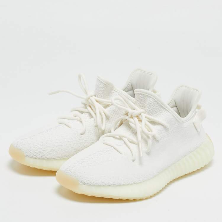 Pre Owned Yeezy x Adidas White Knit Fabric Boost 350 V2 Cream Sneakers Size 42 2/3
