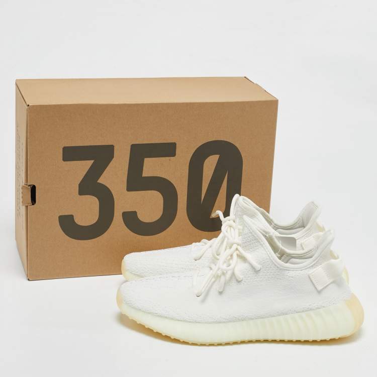Pre Owned Yeezy x Adidas White Knit Fabric Boost 350 V2 Cream Sneakers Size 42 2/3
