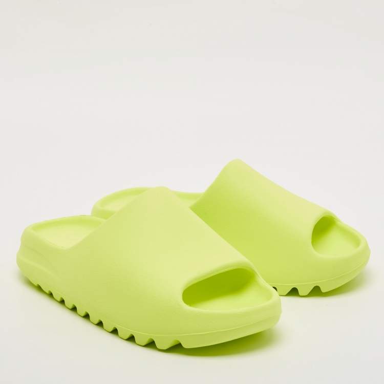 Pre Owned Yeezy x Adidas Neon Green Rubber Glow Green Slides Size 43