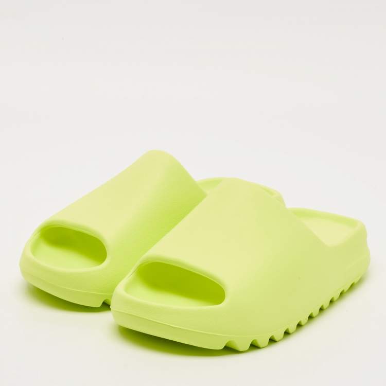 Pre Owned Yeezy x Adidas Neon Green Rubber Glow Green Slides Size 43