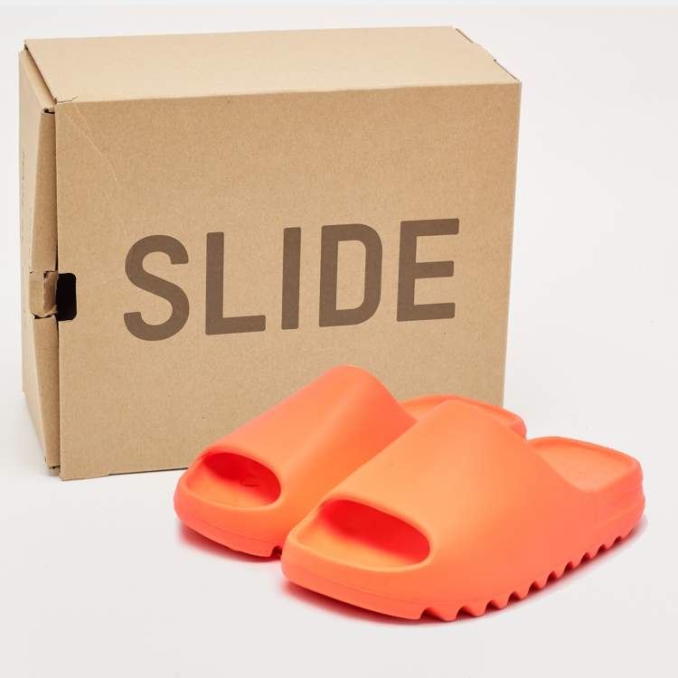 Pre Owned Yeezy x Adidas Neon Orange Rubber Enflame Orange Slides Size 43