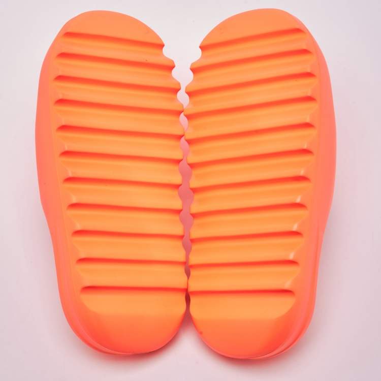 Pre Owned Yeezy x Adidas Neon Orange Rubber Enflame Orange Slides Size 43