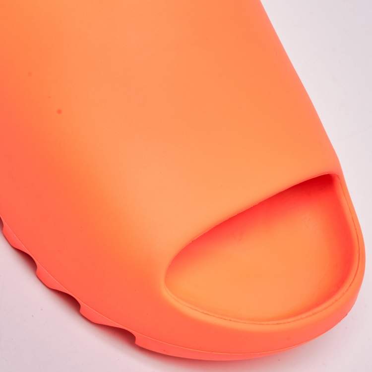 Pre Owned Yeezy x Adidas Neon Orange Rubber Enflame Orange Slides Size 43