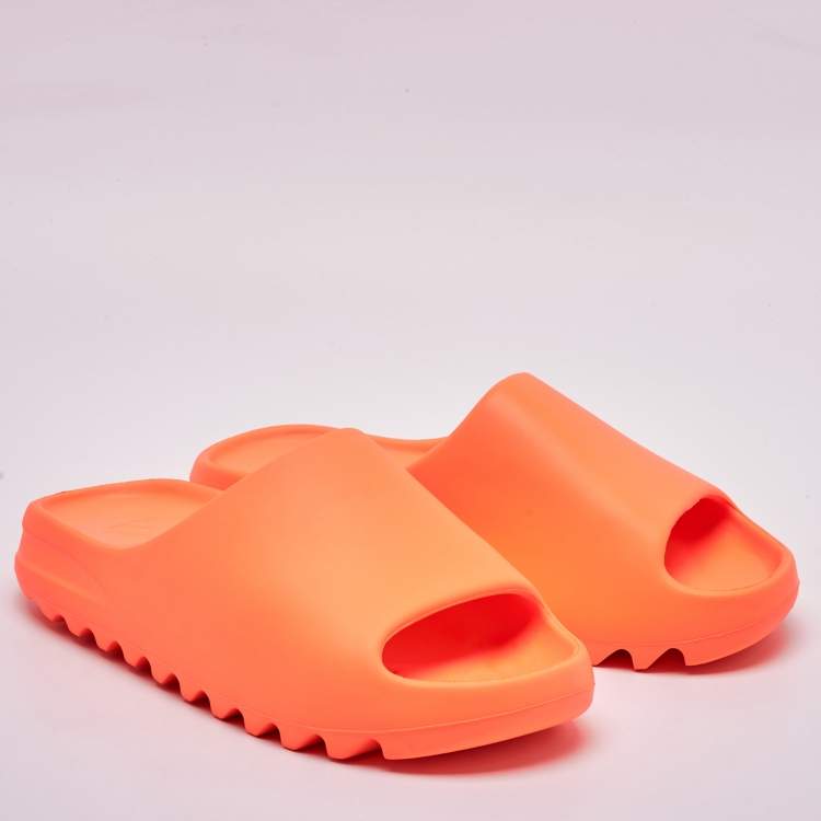 Pre Owned Yeezy x Adidas Neon Orange Rubber Enflame Orange Slides Size 43