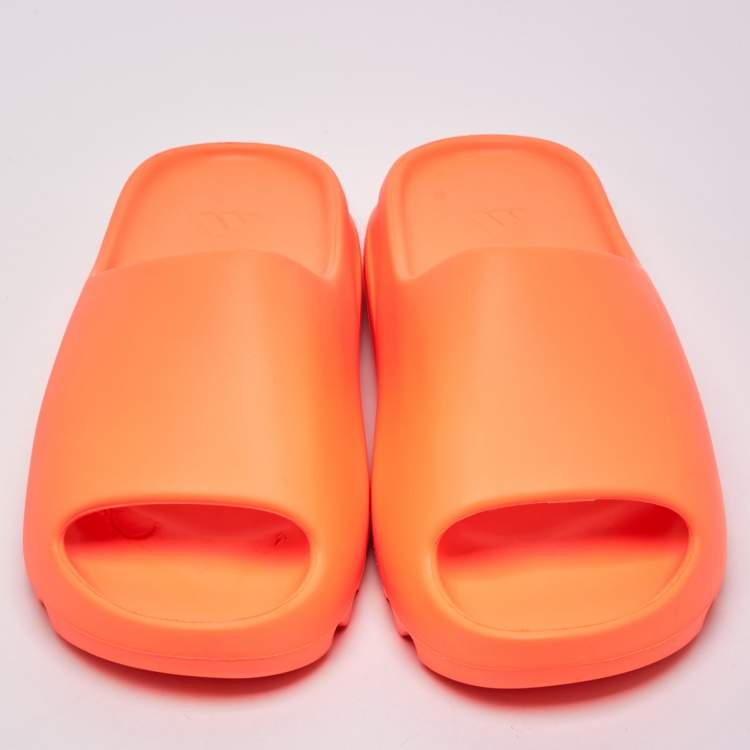 Pre Owned Yeezy x Adidas Neon Orange Rubber Enflame Orange Slides Size 43
