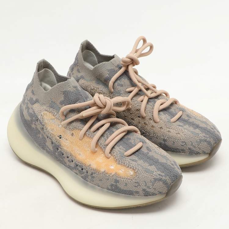 مملوكة مسبقًا Yeezy x Adidas Grey/Beige Knit Fabric Boost 380 "Mist" Low Top Sneakers Size 38