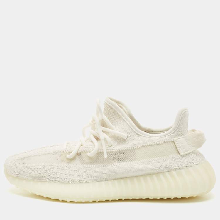Pre Owned Yeezy x Adidas Off White Knit Fabric Boost 350 V2 Bone Sneakers Size 42 2/3
