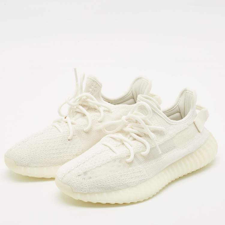 Pre Owned Yeezy x Adidas Off White Knit Fabric Boost 350 V2 Bone Sneakers Size 42 2/3