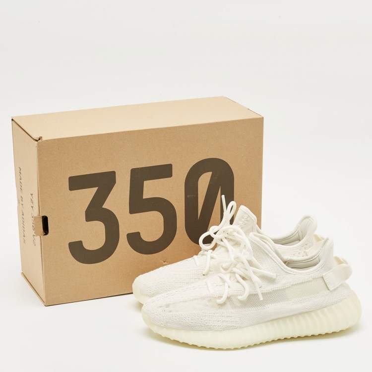 Pre Owned Yeezy x Adidas Off White Knit Fabric Boost 350 V2 Bone Sneakers Size 42 2/3