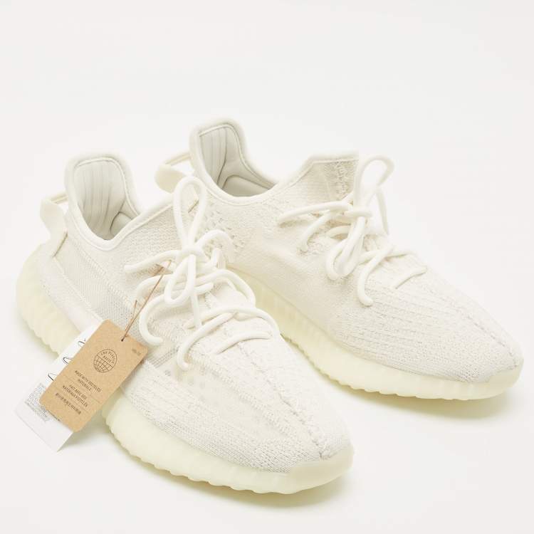 Pre Owned Yeezy x Adidas Off White Knit Fabric Boost 350 V2 Bone Sneakers Size 42 2/3