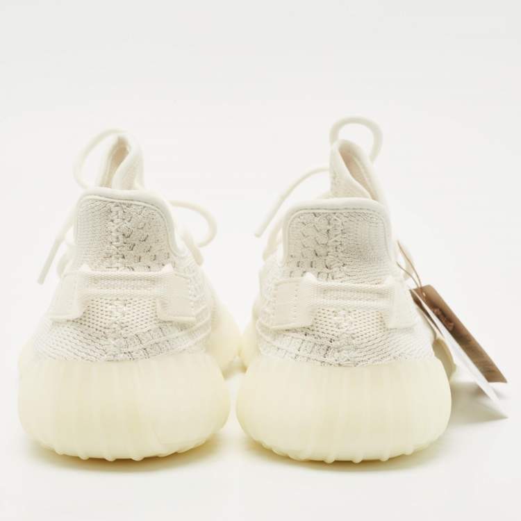 Pre Owned Yeezy x Adidas Off White Knit Fabric Boost 350 V2 Bone Sneakers Size 42 2/3