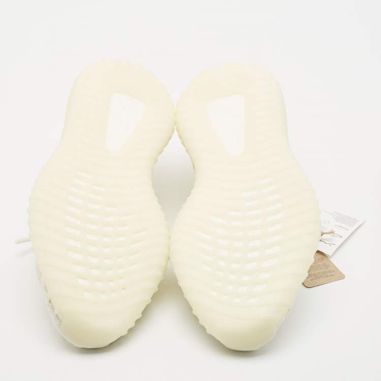Pre Owned Yeezy x Adidas Off White Knit Fabric Boost 350 V2 Bone Sneakers Size 42 2/3