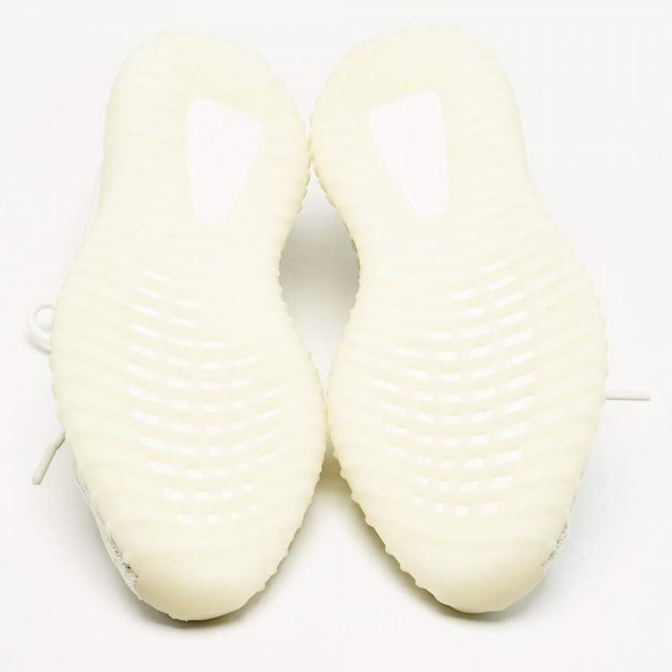 Pre Owned Yeezy x Adidas Off White Knit Fabric Boost 350 V2 Bone Sneakers Size 43 1/3