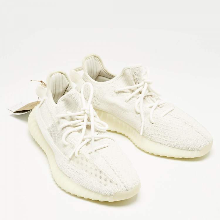 Pre Owned Yeezy x Adidas Off White Knit Fabric Boost 350 V2 Bone Sneakers Size 43 1/3