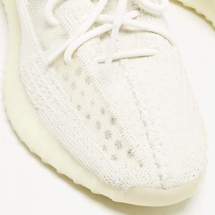 Pre Owned Yeezy x Adidas Off White Knit Fabric Boost 350 V2 Bone Sneakers Size 43 1/3