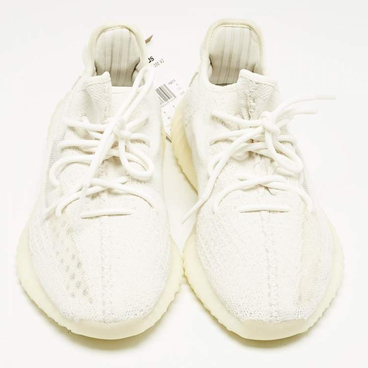 Pre Owned Yeezy x Adidas Off White Knit Fabric Boost 350 V2 Bone Sneakers Size 43 1/3