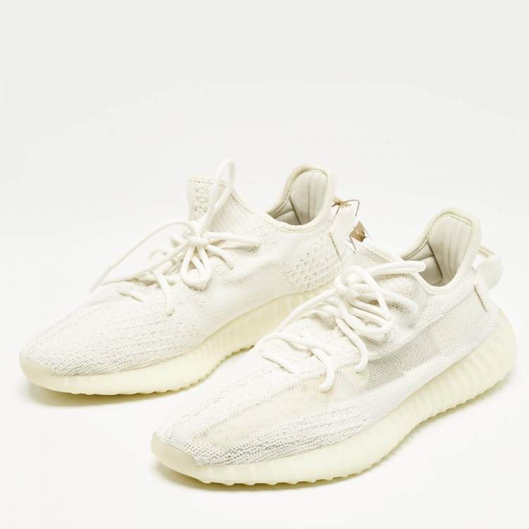 Pre Owned Yeezy x Adidas Off White Knit Fabric Boost 350 V2 Bone Sneakers Size 43 1/3