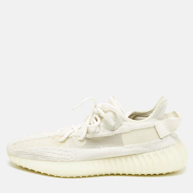 Pre Owned Yeezy x Adidas Off White Knit Fabric Boost 350 V2 Bone Sneakers Size 43 1/3
