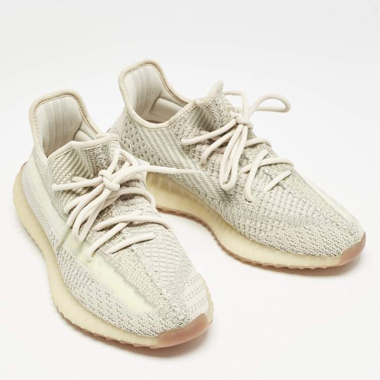 Pre Owned Yeezy x Adidas Pale Green Knit Fabric Boost 350 V2 Citrin (Non-Reflective) Sneakers Size 41 1/3