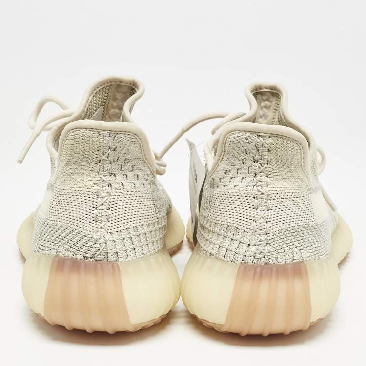 Pre Owned Yeezy x Adidas Pale Green Knit Fabric Boost 350 V2 Citrin (Non-Reflective) Sneakers Size 41 1/3