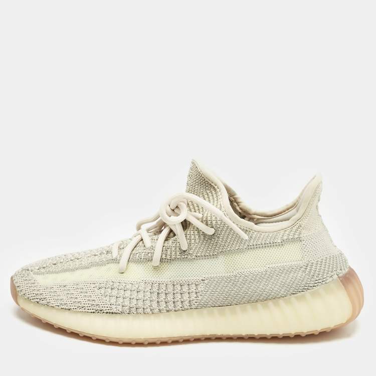 Pre Owned Yeezy x Adidas Pale Green Knit Fabric Boost 350 V2 Citrin (Non-Reflective) Sneakers Size 41 1/3