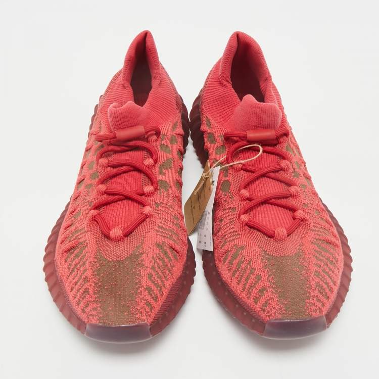 Pre Owned Yeezy x Adidas Red Knit Fabric Boost 350 V2 CMPCT Slate Red Sneakers Size 48