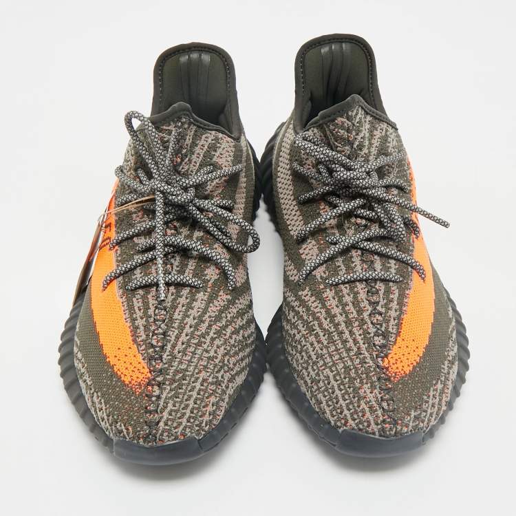 Pre Owned Yeezy x Adidas Grey Knit Fabric Boost 350 V2 Carbon Beluga Sneakers Size 46 2/3