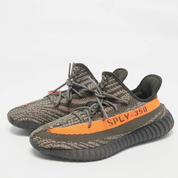 Pre Owned Yeezy x Adidas Grey Knit Fabric Boost 350 V2 Carbon Beluga Sneakers Size 46 2/3