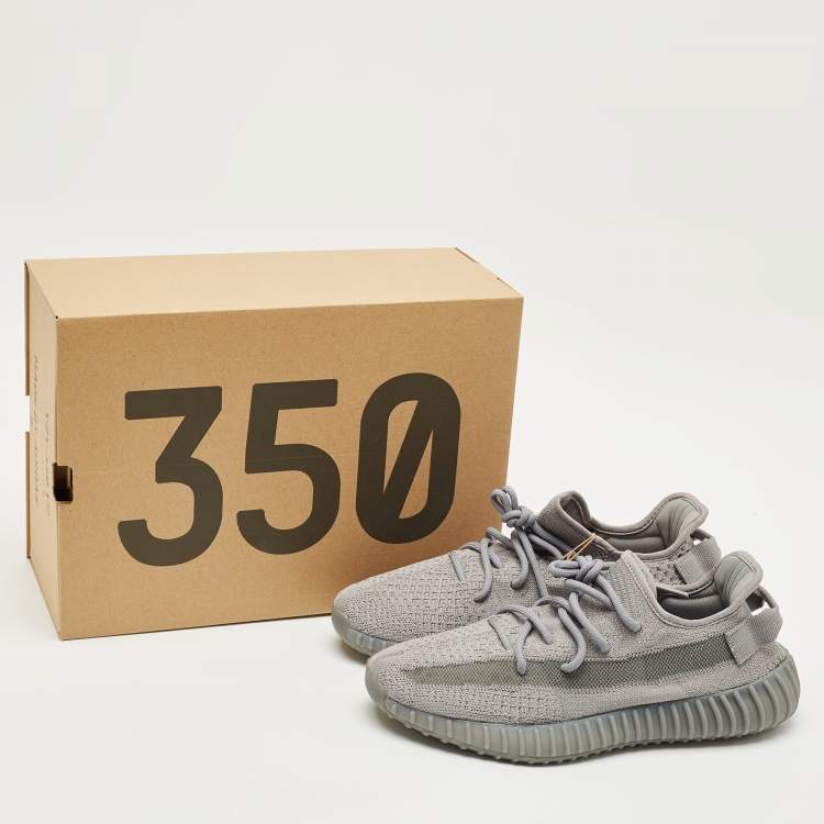 Pre Owned Yeezy x Adidas Grey Knit Fabric Boost 350 V2 Steel Grey Sneakers Size 42 2/3