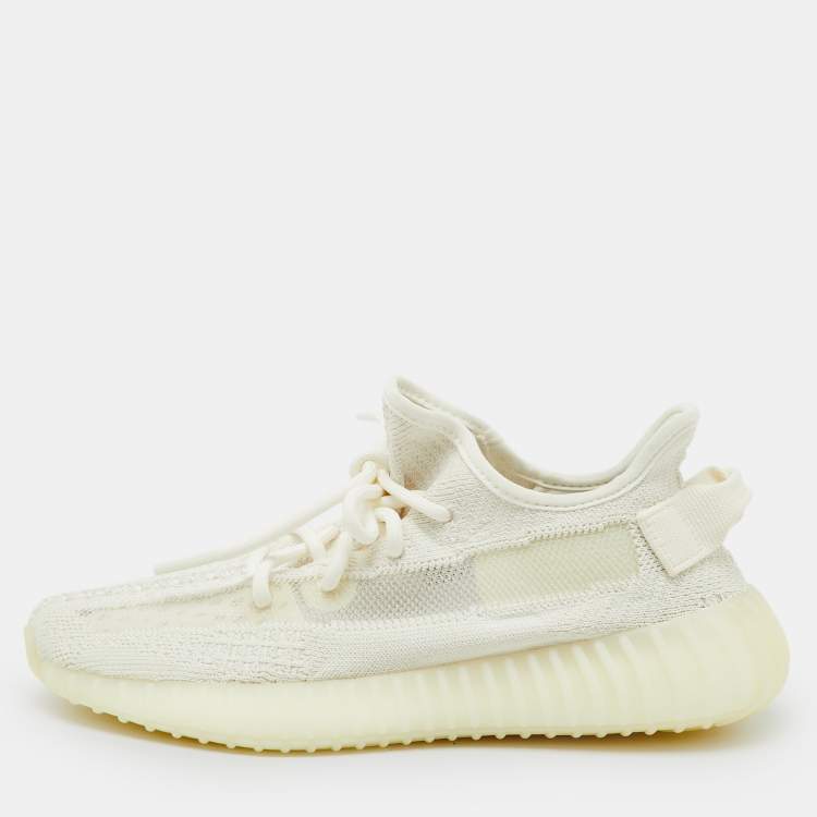 Pre Owned Yeezy x Adidas White Knit Fabric Boost 350 V2 Bone Sneakers Size 38 2/3