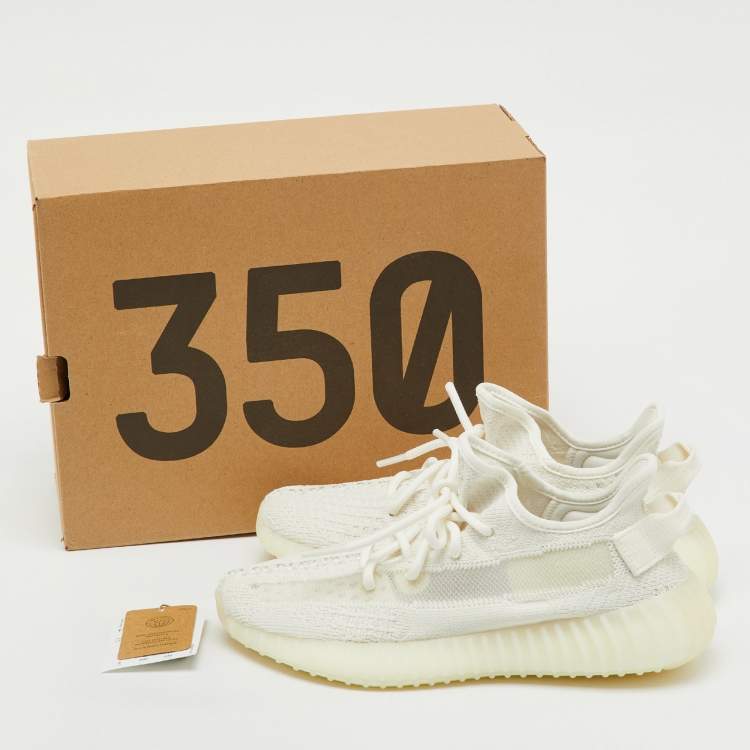 Pre Owned Yeezy x Adidas White Knit Fabric Boost 350 V2 Bone Sneakers Size 38 2/3